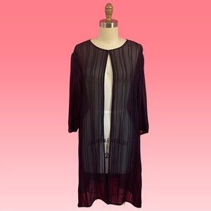 90s Black Pleated SILK Chiffon Sheer Goth Witchy Long Cardigan Duster ~S